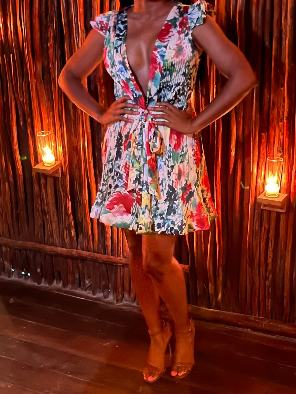 Floral Tie-Front V-Neck Women's Dress - Multicolor